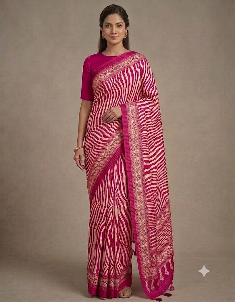 Pink Crepe Silk Ready To Wear/Easy Saree