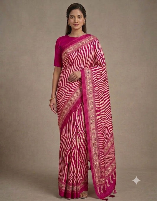 Pink Crepe Silk Ready To Wear/Easy Saree