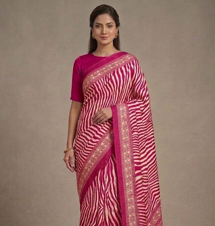 Pink Crepe Silk Ready To Wear/Easy Saree