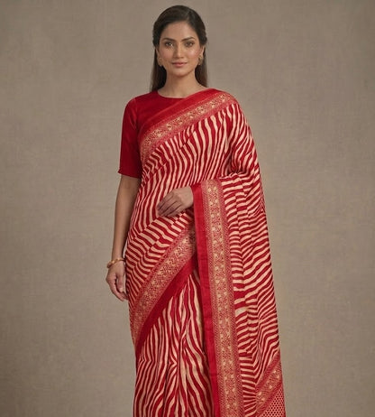 Red Crepe Silk Ready To Wear/Easy Saree