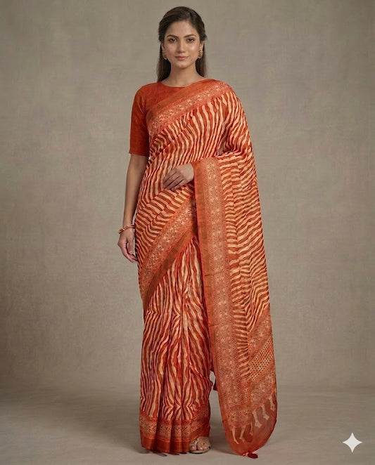 Orange Crepe Silk Ready To Wear/Easy Saree