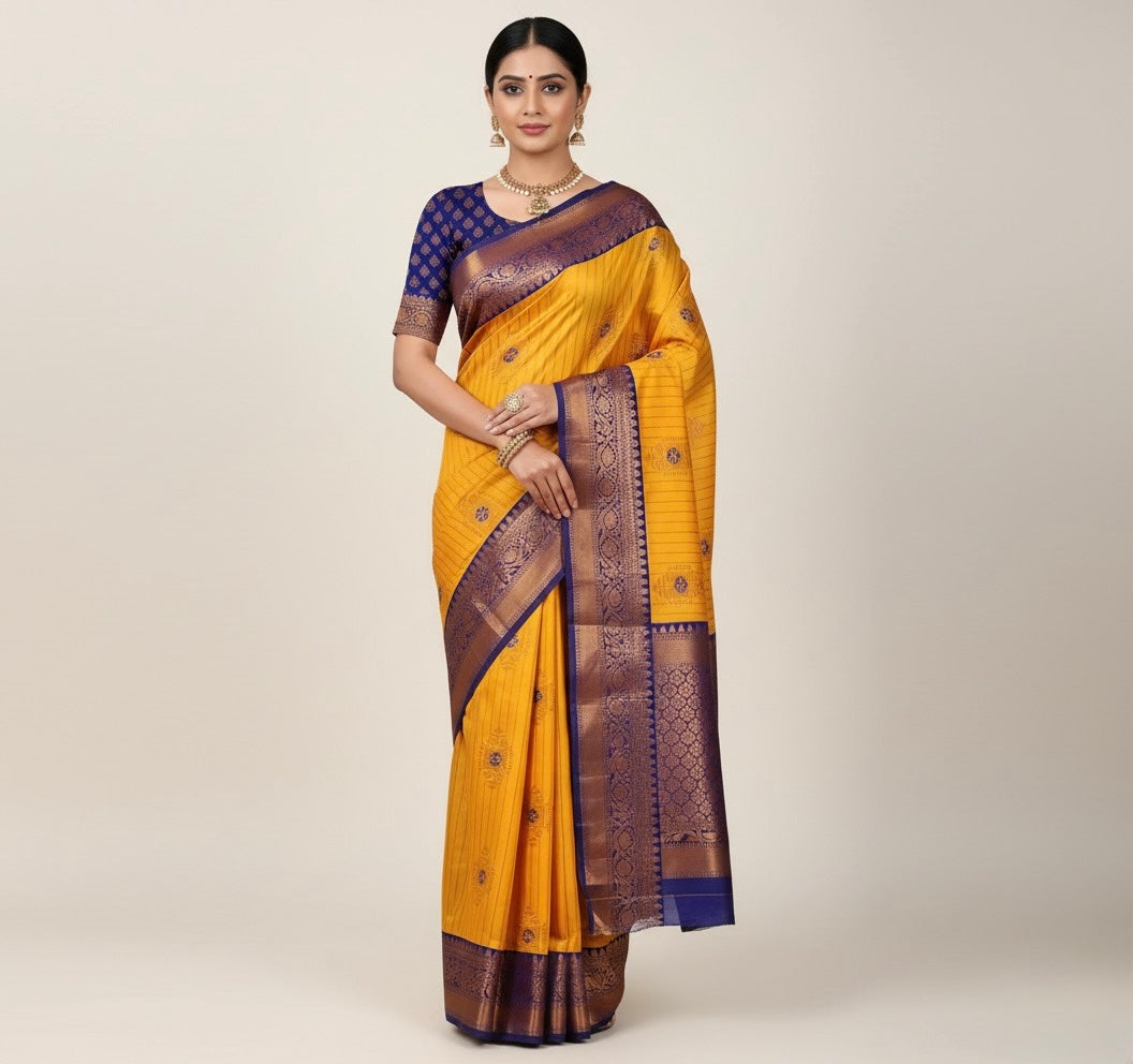 Yellow Kanjivaram Silk Readymade/Easy Saree