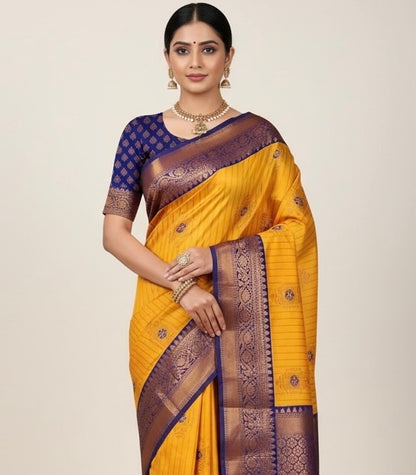 Yellow Kanjivaram Silk Readymade/Easy Saree