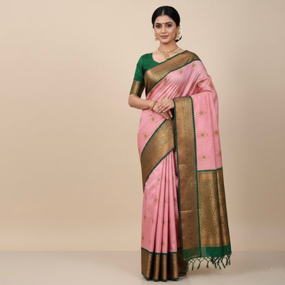 Pink Kanjivaram Silk Readymade/Easy Saree