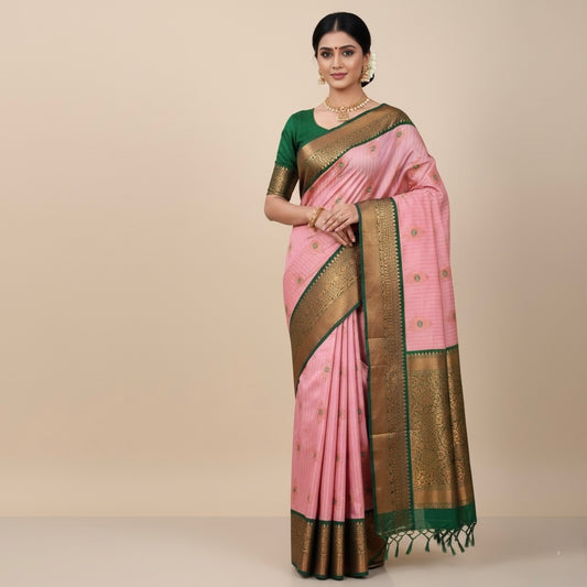 Pink Kanjivaram Silk Readymade/Easy Saree