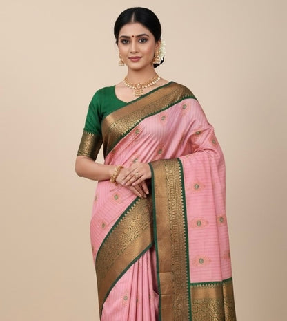 Pink Kanjivaram Silk Readymade/Easy Saree
