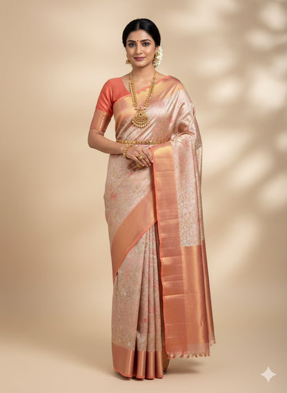 Pastel Pink Tissue Silk Readymade/Easy Saree