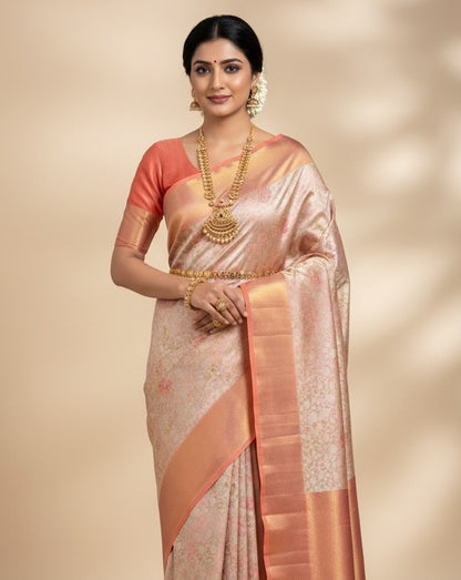 Pastel Pink Tissue Silk Readymade/Easy Saree