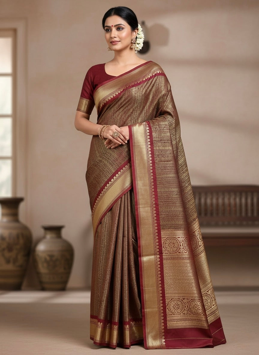 Golden Tissue Silk Readymade/Easy Saree