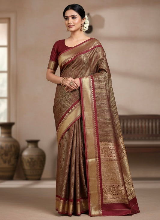 Golden Tissue Silk Readymade/Easy Saree
