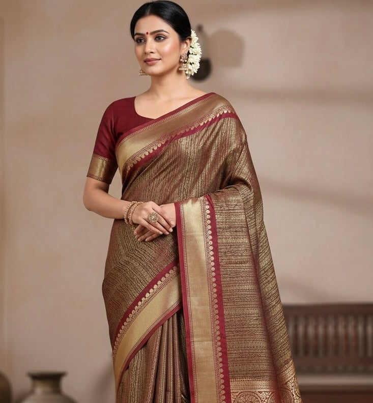 Golden Tissue Silk Readymade/Easy Saree