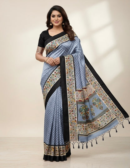 Grey Crepe Silk Readymade/Easy Saree