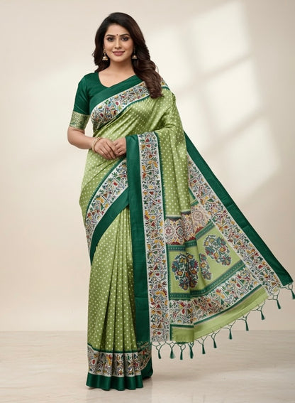 Green Crepe Silk Readymade/Easy Saree