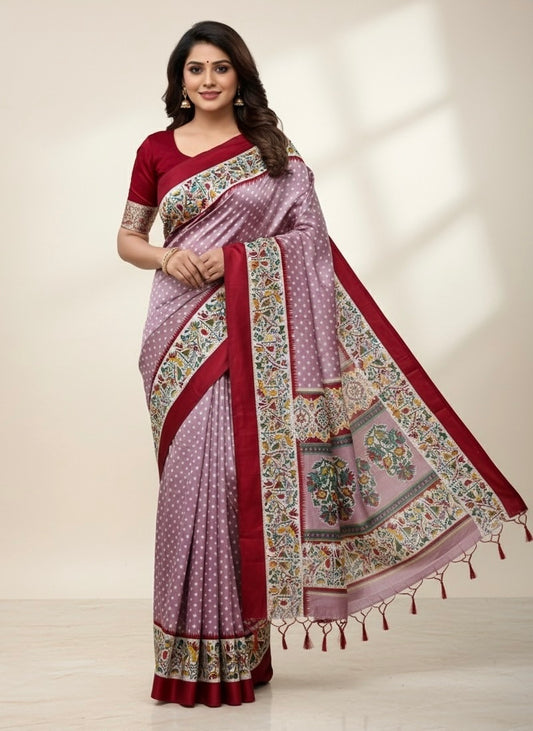 Lilac Crepe Silk Readymade/Easy Saree