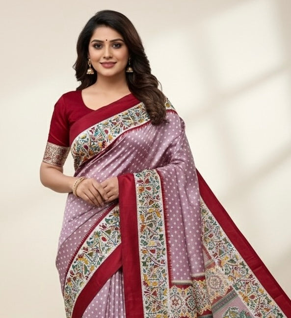 Lilac Crepe Silk Readymade/Easy Saree