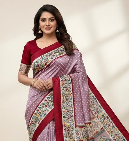 Lilac Crepe Silk Readymade/Easy Saree