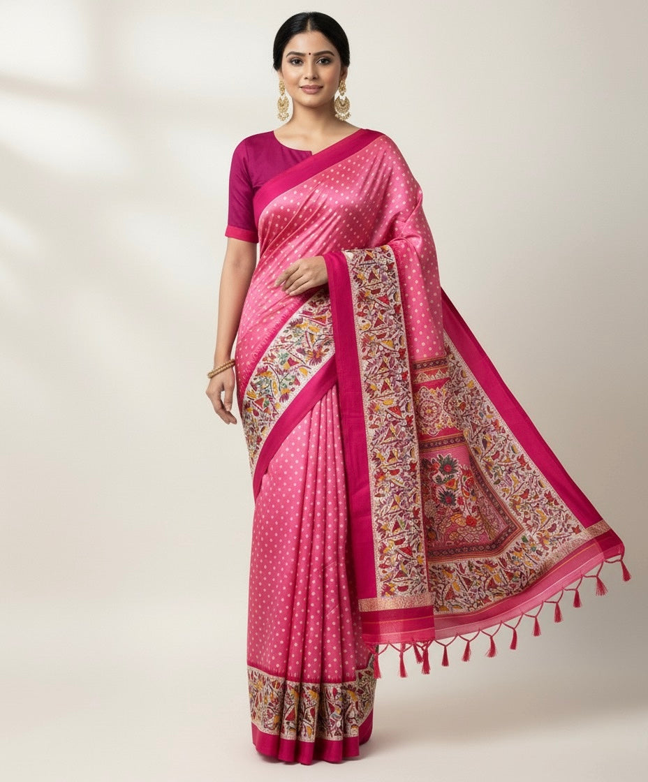 Pink Crepe Silk Readymade/Easy Saree