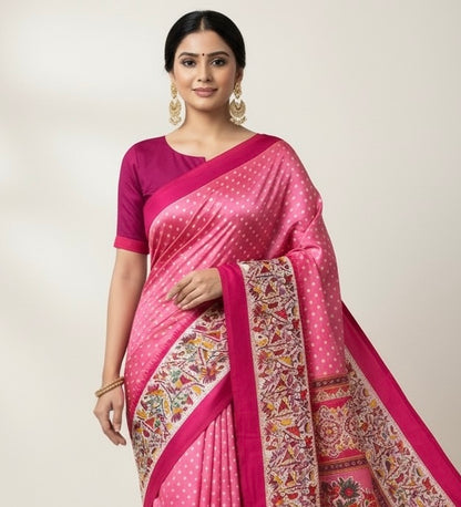 Pink Crepe Silk Readymade/Easy Saree
