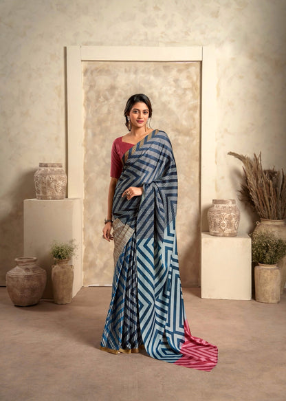 Blue Readymade/Easy Crepe Silk Saree