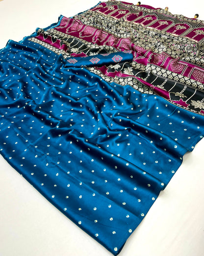 Blue Modal Silk Office wear Readymade/Easy Saree