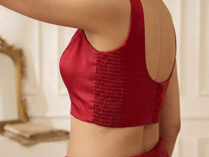 Red Silk Side Elastic Readymade Blouse