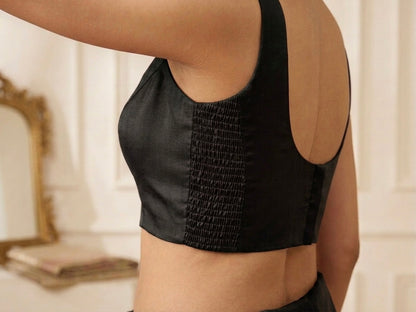 Black Silk Side Elastic Readymade Blouse