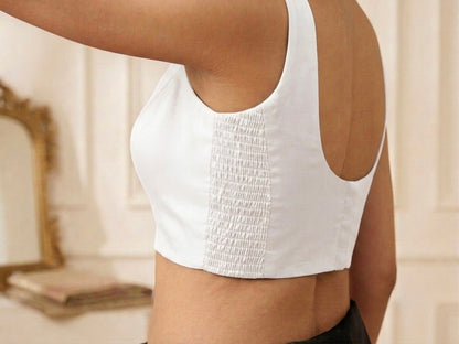 White Silk Side Elastic Readymade Blouse