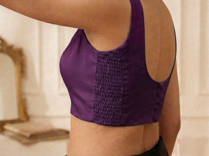 Purple Silk Side Elastic Readymade Blouse
