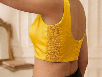 Yellow Silk Side Elastic Readymade Blouse