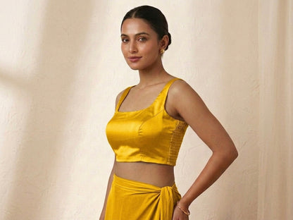 Yellow Silk Side Elastic Readymade Blouse
