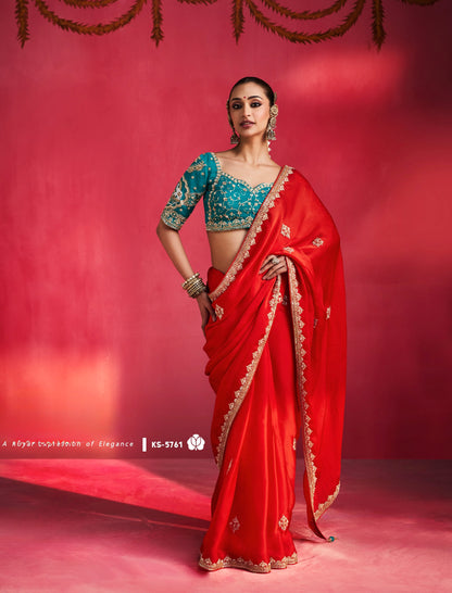 Red Designer Silk Ready To Wear/Easy Saree by Stylebypanaash