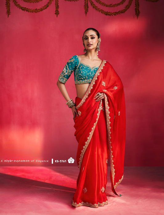 Red Designer Silk Ready To Wear/Easy Saree by Stylebypanaash