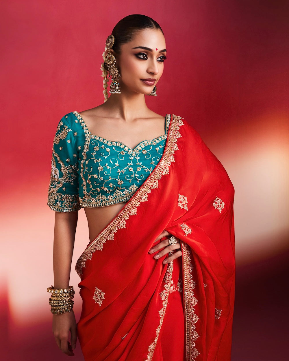 Red Designer Silk Ready To Wear/Easy Saree by Stylebypanaash