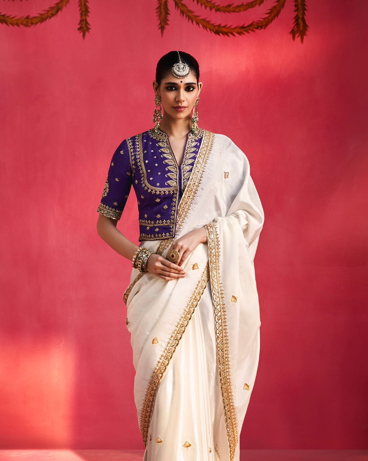 Ivory Designer Silk Ready To Wear/Easy Saree by Stylebypanaash