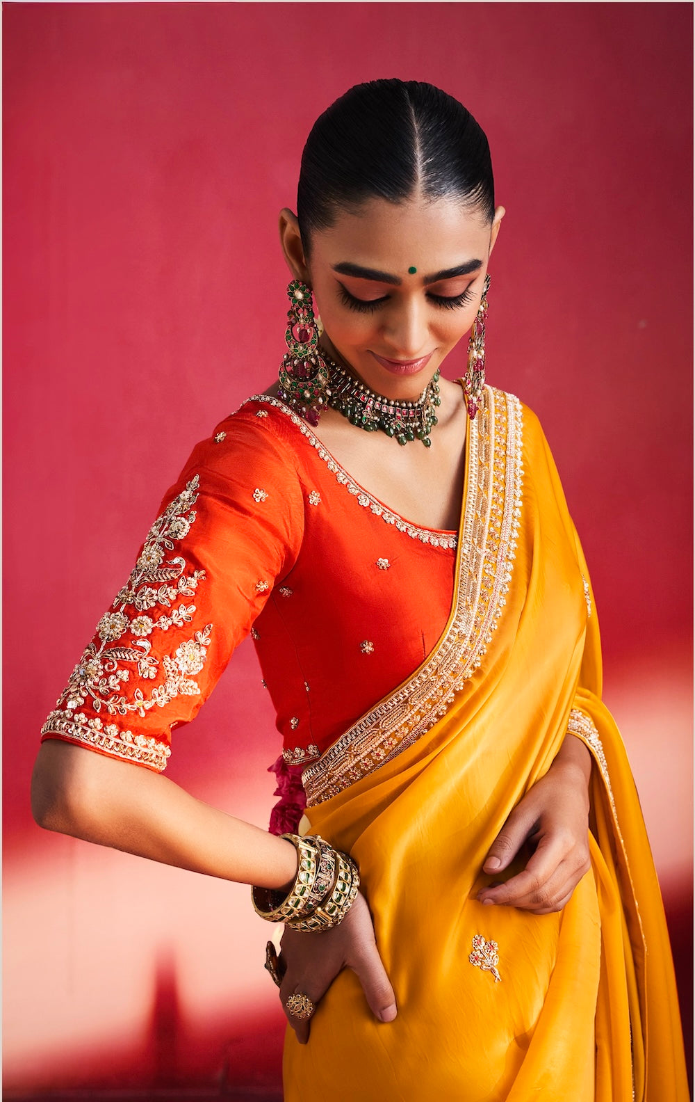 Yellow Designer Silk Ready To Wear/Easy Saree by Stylebypanaash
