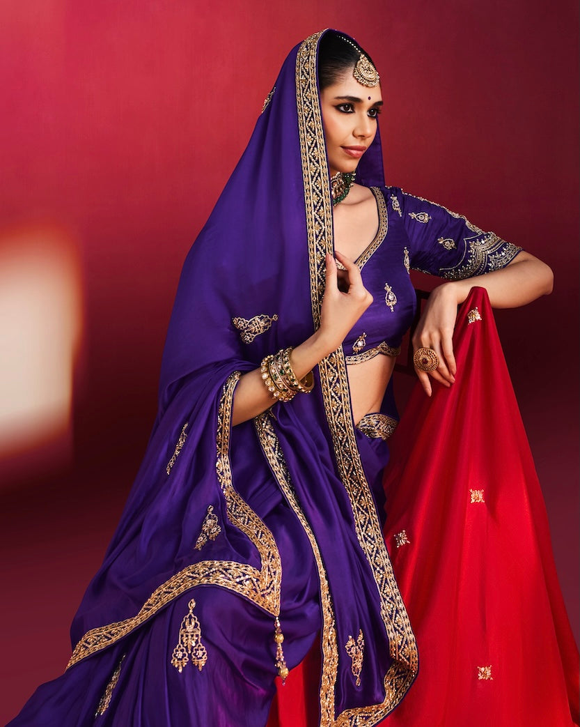 Royal Purple Designer Silk Ready To Wear/Easy Saree by Sylebypanaash