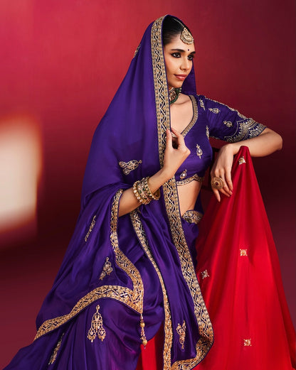 Royal Purple Designer Silk Ready To Wear/Easy Saree by Sylebypanaash