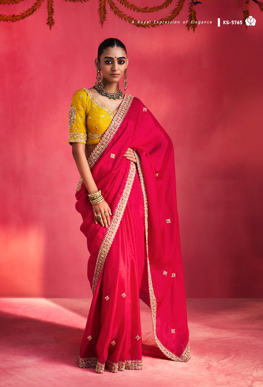 Fuchsia Pink Designer Silk Ready To Wear/Easy Saree by Sylebypanaash