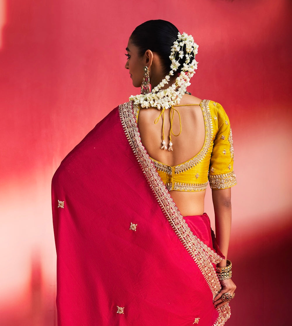 Fuchsia Pink Designer Silk Ready To Wear/Easy Saree by Sylebypanaash