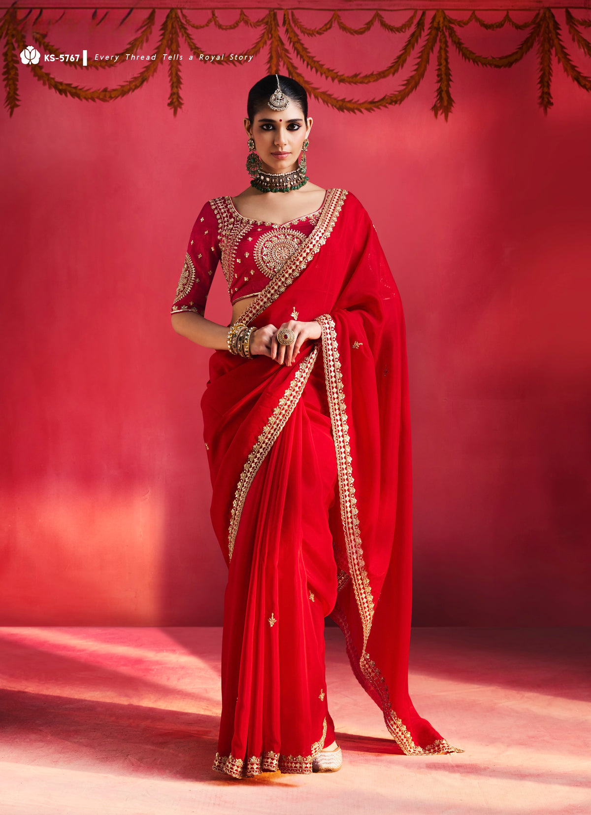 Crimson Red Designer Silk Ready To Wear/Easy Saree by Stylebypanaash