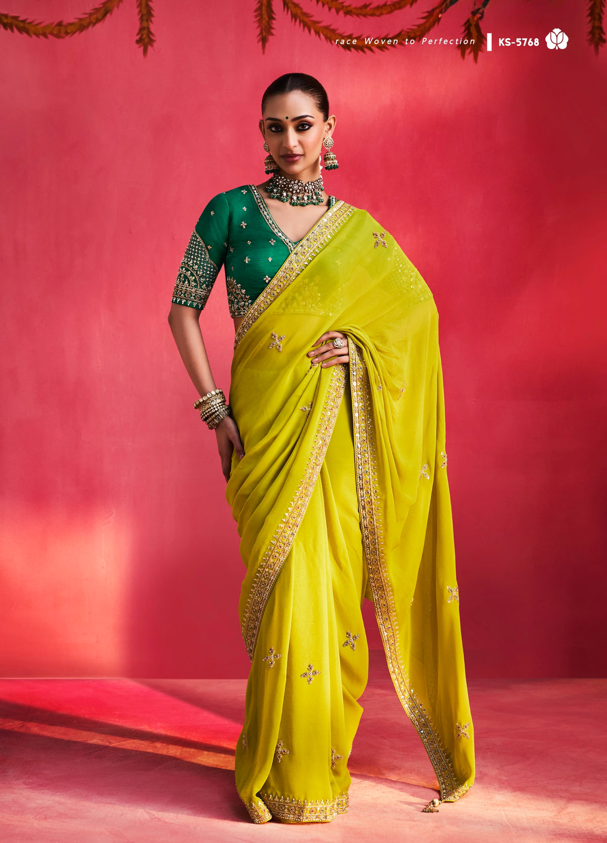 Lime Green Designer Silk Ready To Wear/Easy Saree by Stylebypanaash