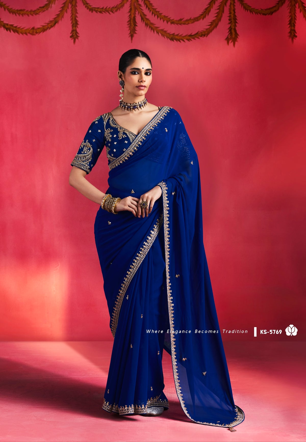 Royal Blue Designer Silk Ready To Wear/Easy Saree by Stylebypanaash