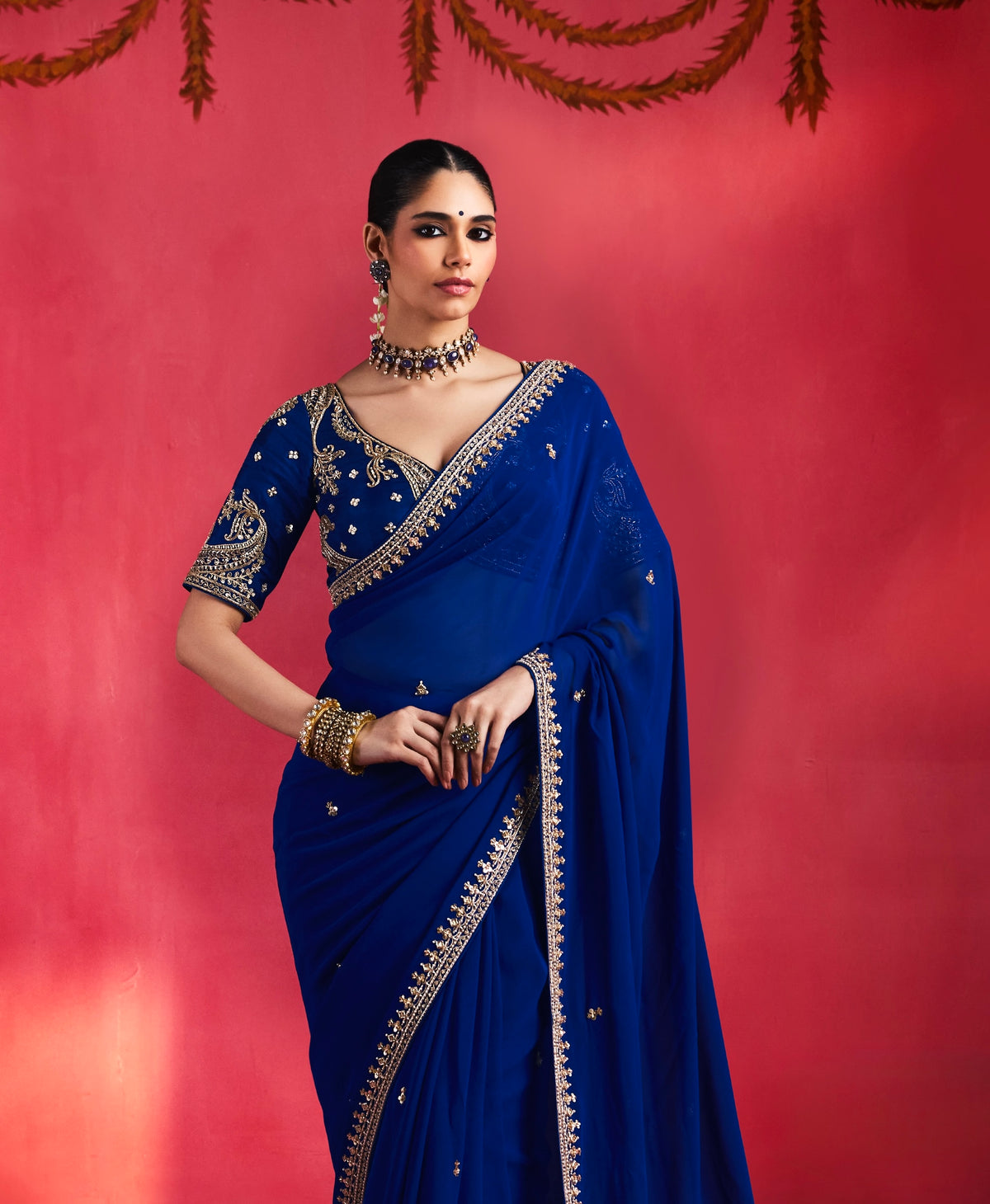 Royal Blue Designer Silk Ready To Wear/Easy Saree by Stylebypanaash