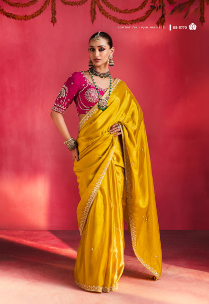 Mustard Yellow Designer Silk Ready To Wear/Easy Saree by Stylebypanaash