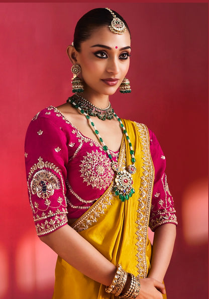 Mustard Yellow Designer Silk Ready To Wear/Easy Saree by Stylebypanaash