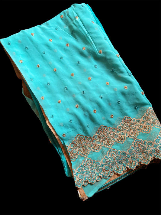 Light Blue Color Designer Readymade Saree