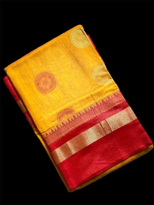 Yellow Color Silk Cotton Readymade Saree