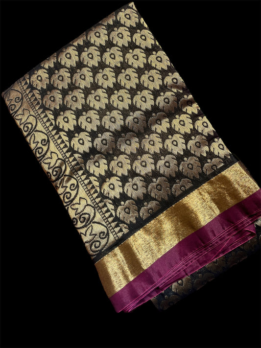 Black Color Silk Cotton Readymade Saree