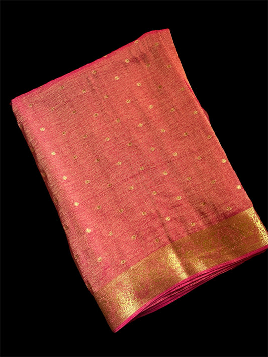 Red Crushed Silk Readymade Saree