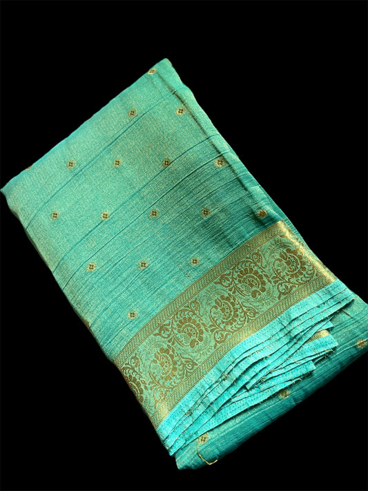 Green Crushed Silk Readymade Saree